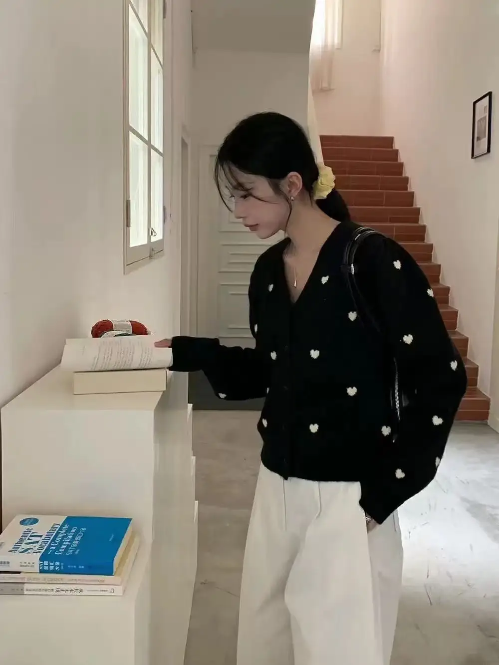 한국인기 하트 자수 루즈핏 니트 가디건 상세 이미지 4