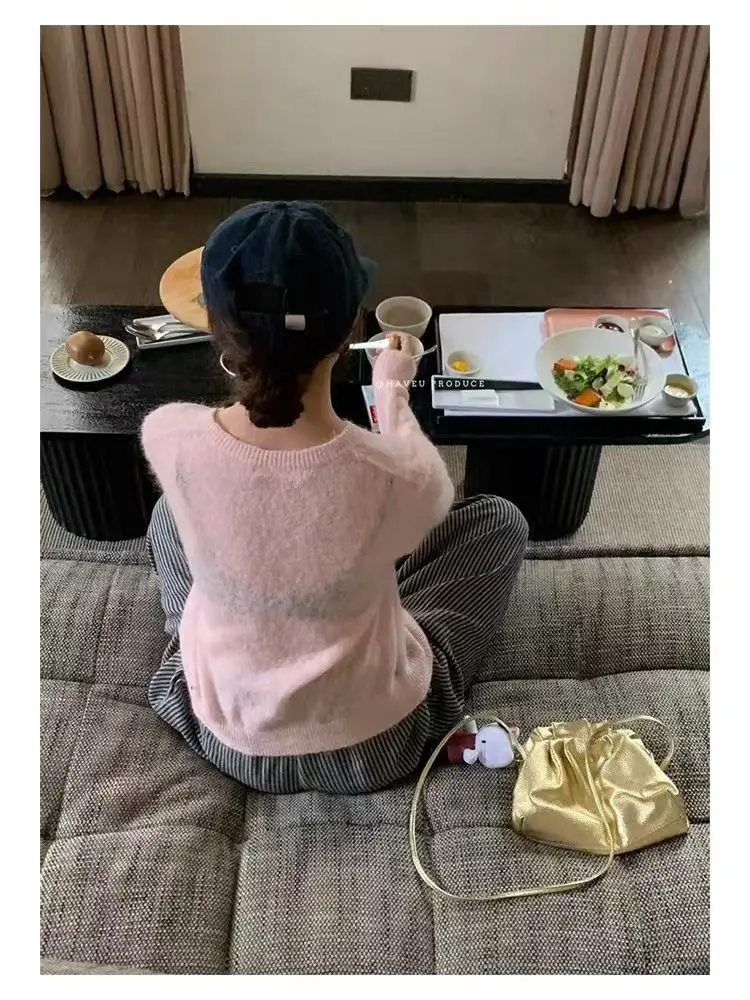 모헤어 라운드넥 크롭 가디건 상세 이미지 5