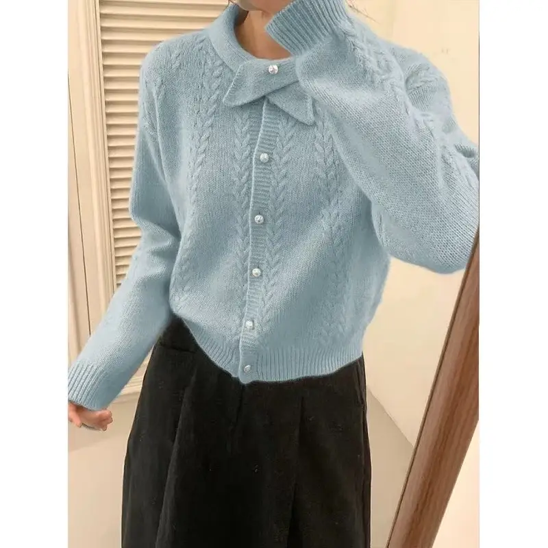 한국인기 크로스 디자인 꽈배기 니트 가디건 상세 이미지 2