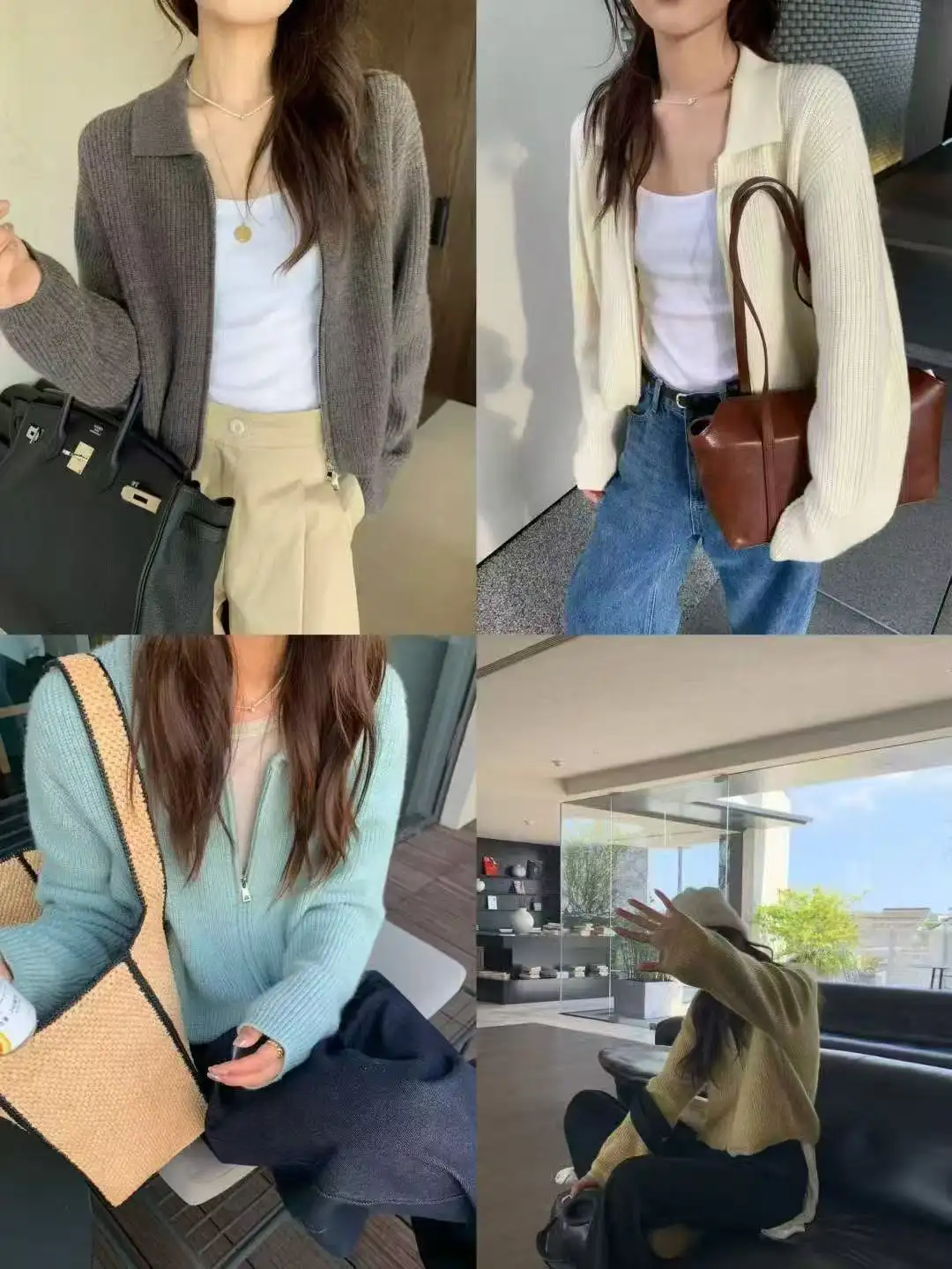 폴드 칼라 지퍼 니트 가디건 상세 이미지 4