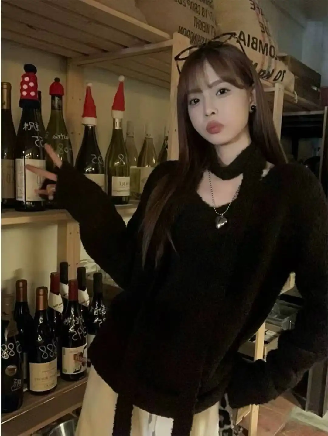 V넥 루즈 니트 긴소매 상세 이미지 1
