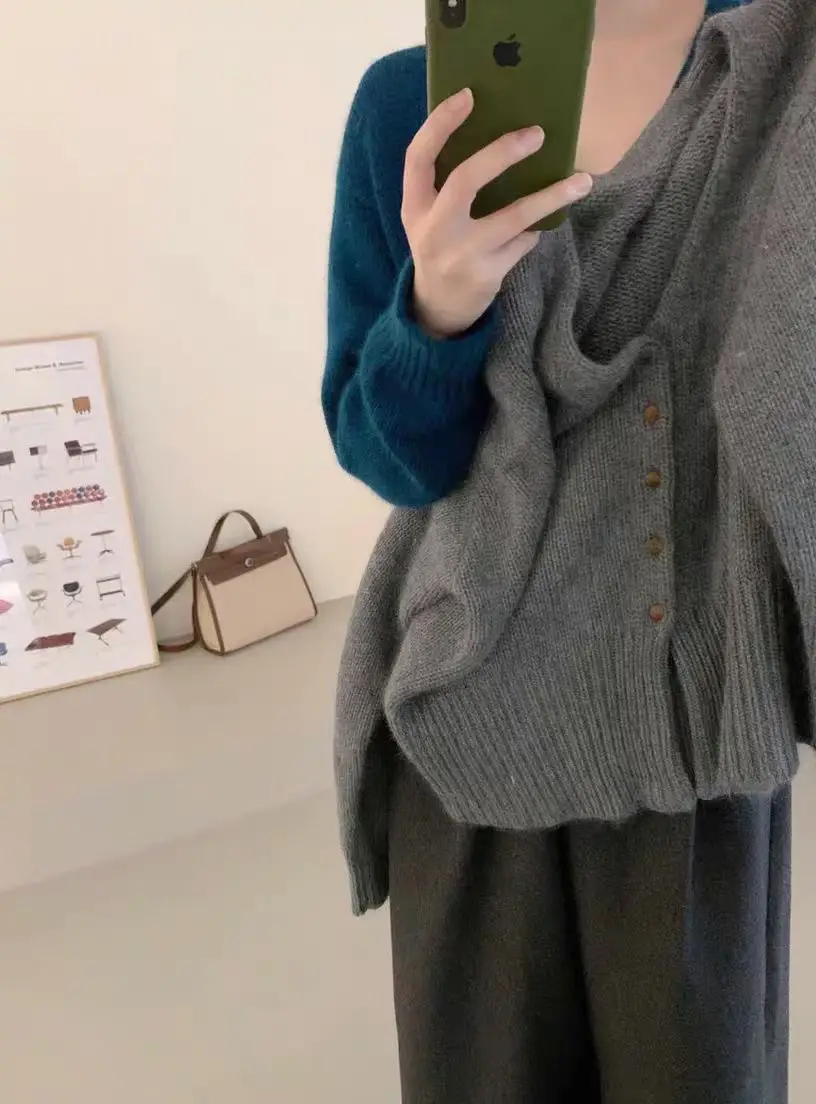 한국인기 V넥 니트 가디건 상세 이미지 3