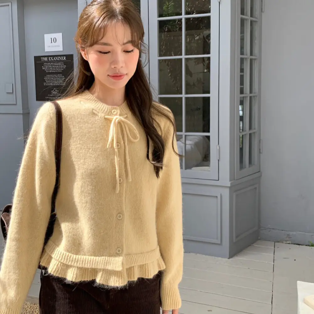 프릴 밑단 끈 조절 가디건 니트 상세 이미지 2