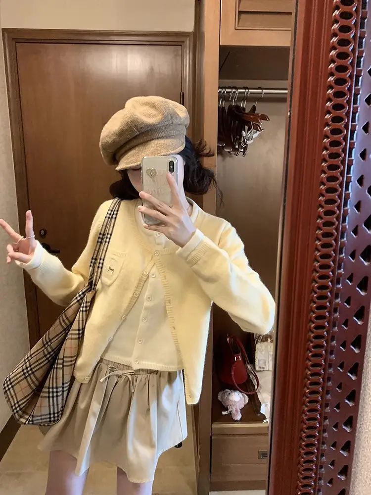 레이어드 니트 가디건 크롭 긴소매