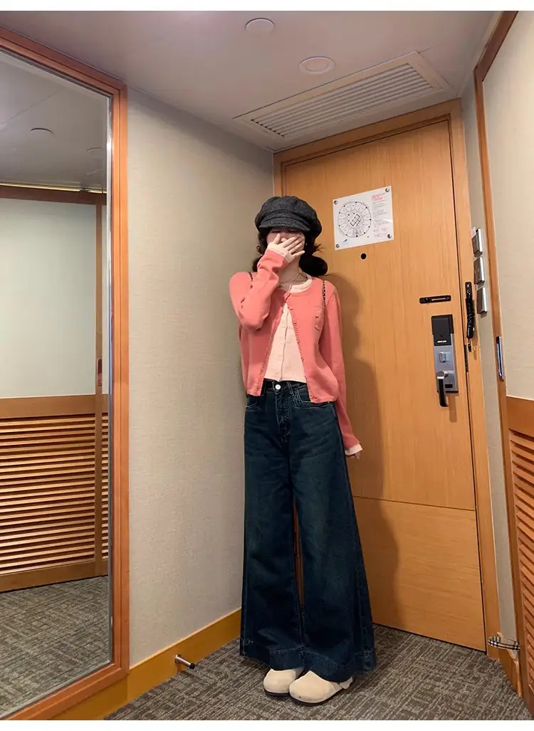 레이어드 니트 가디건 크롭 긴소매 상세 이미지 3