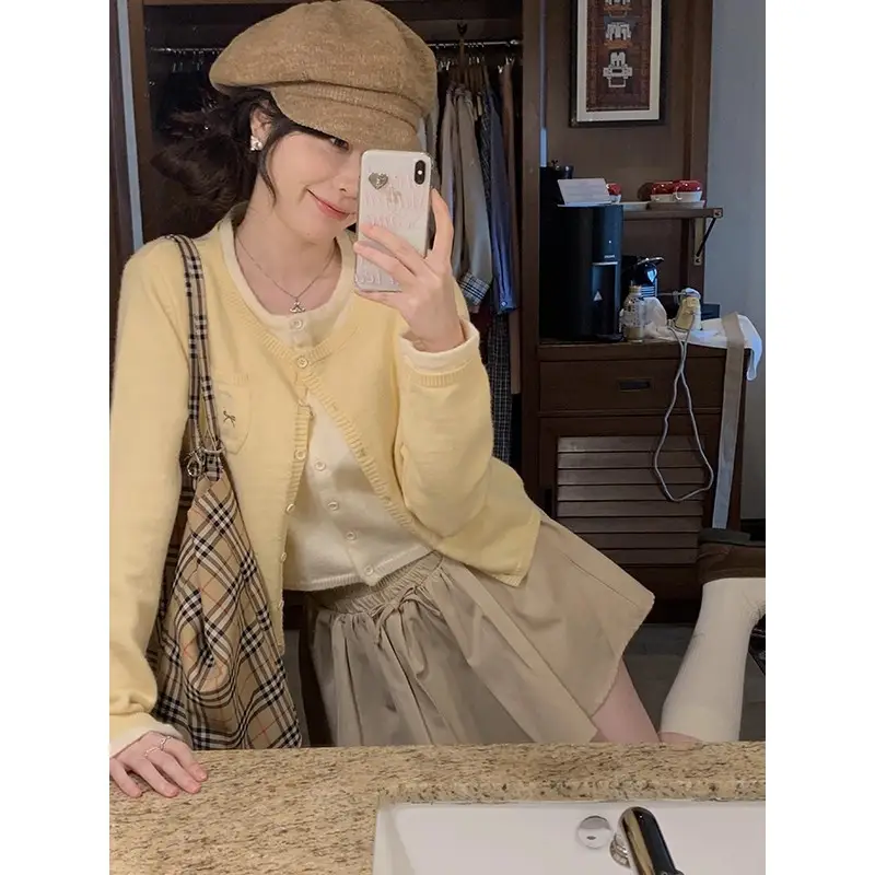 레이어드 니트 가디건 크롭 긴소매 상세 이미지 4