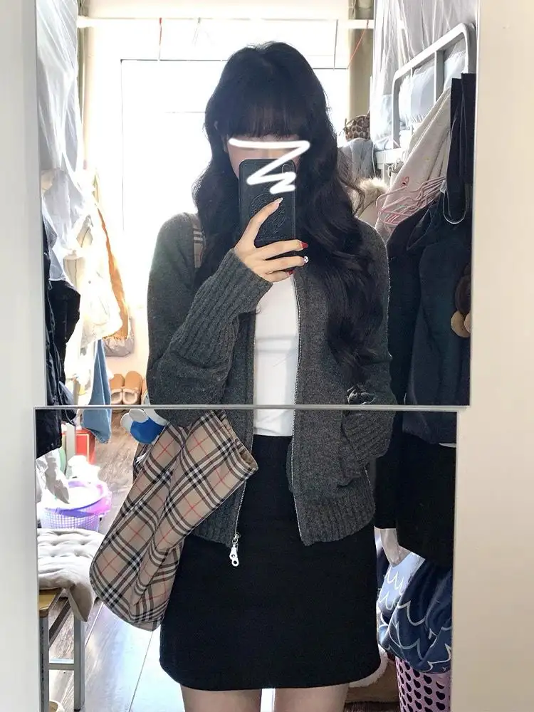 한국인기 투지퍼 크롭 니트 가디건 상세 이미지 3