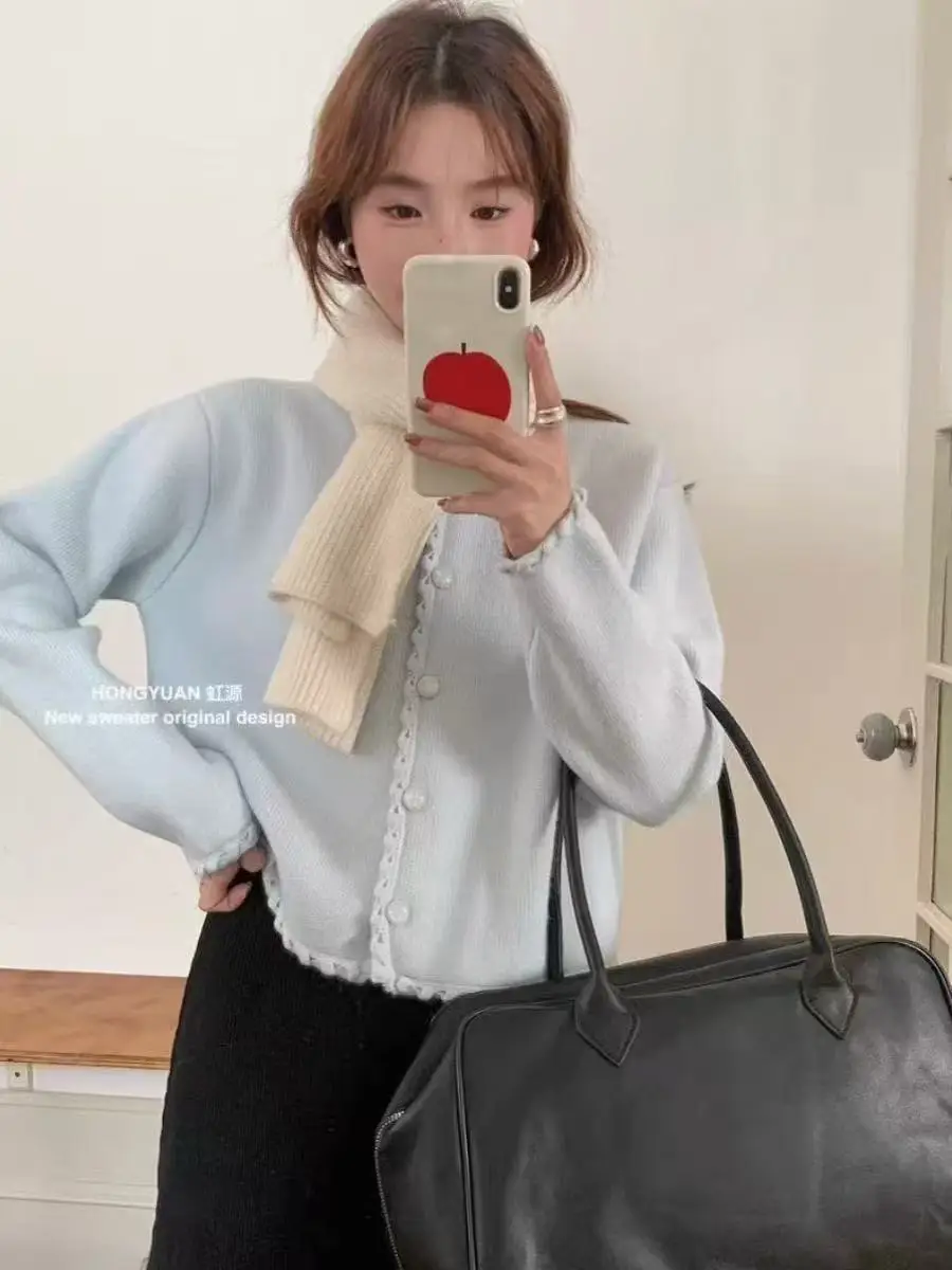 리본 넥 니트 가디건 상세 이미지 1