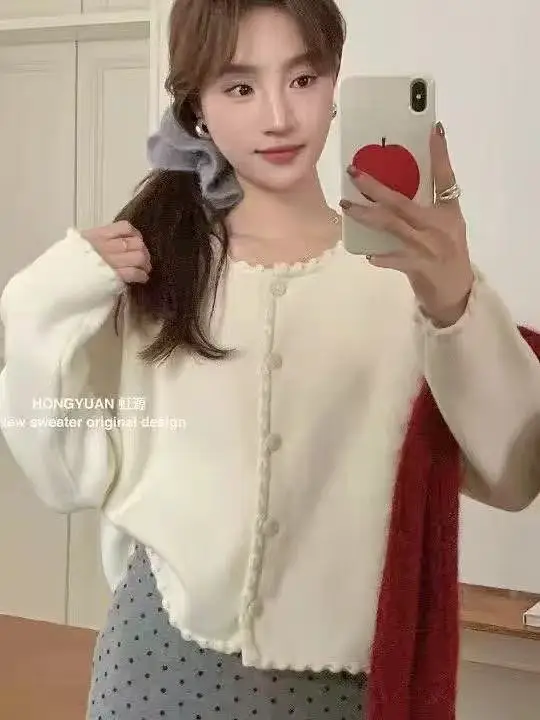 리본 넥 니트 가디건