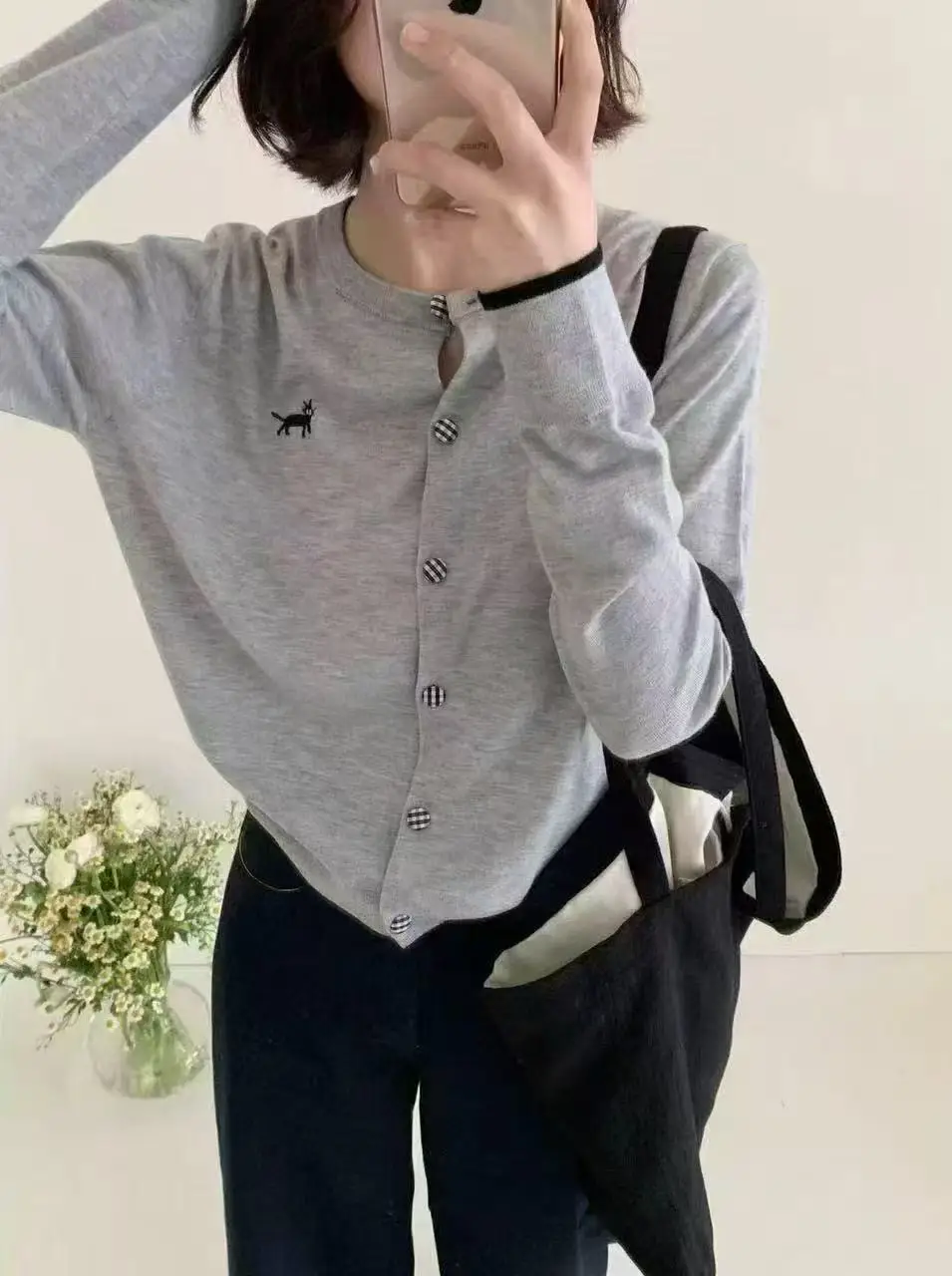 고양이 니트 가디건 상세 이미지 3
