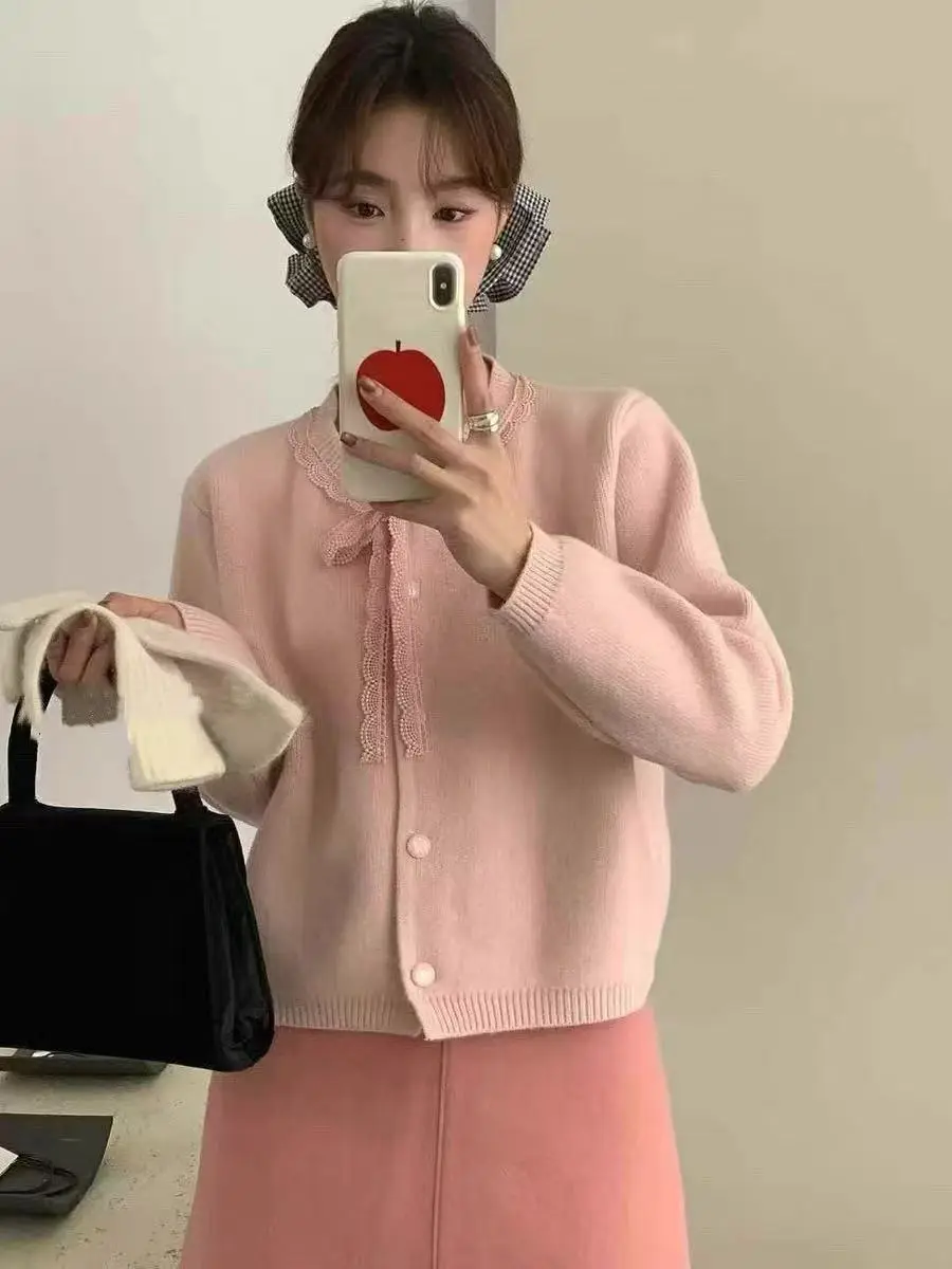 레이스 리본 러블리 니트 가디건 상세 이미지 1