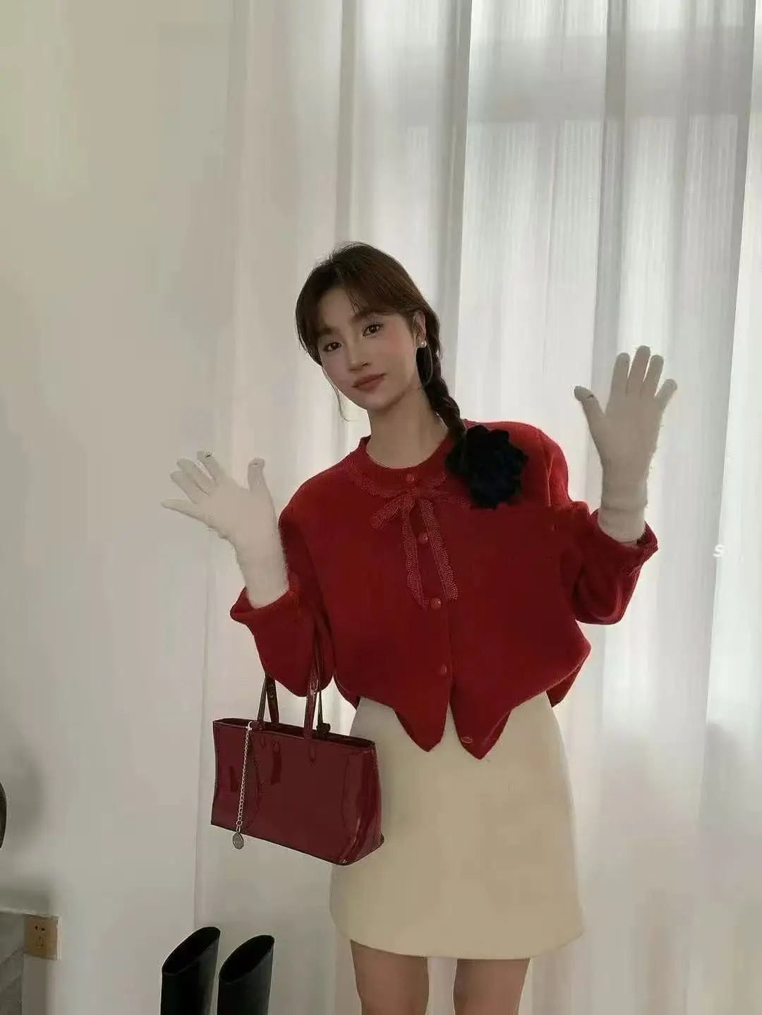 레이스 리본 러블리 니트 가디건 상세 이미지 6