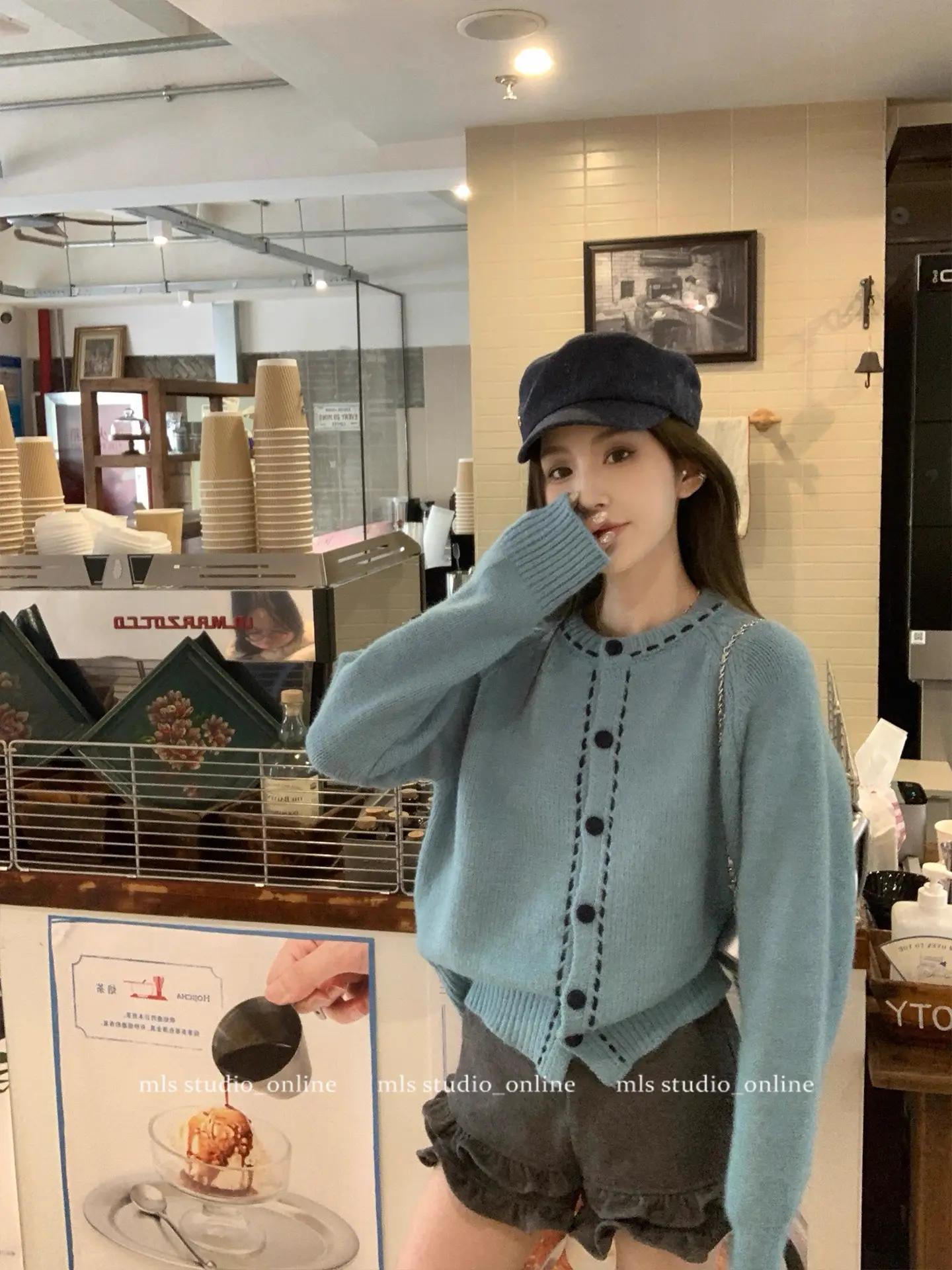 배색 크롭 가디건 니트 상세 이미지 3