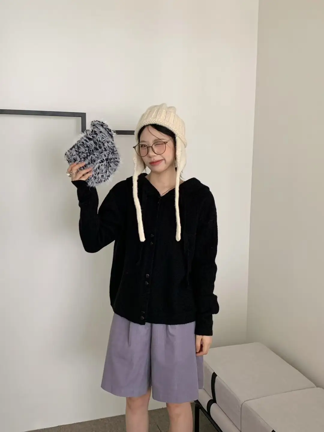 후드 루즈핏 니트 가디건 상세 이미지 8