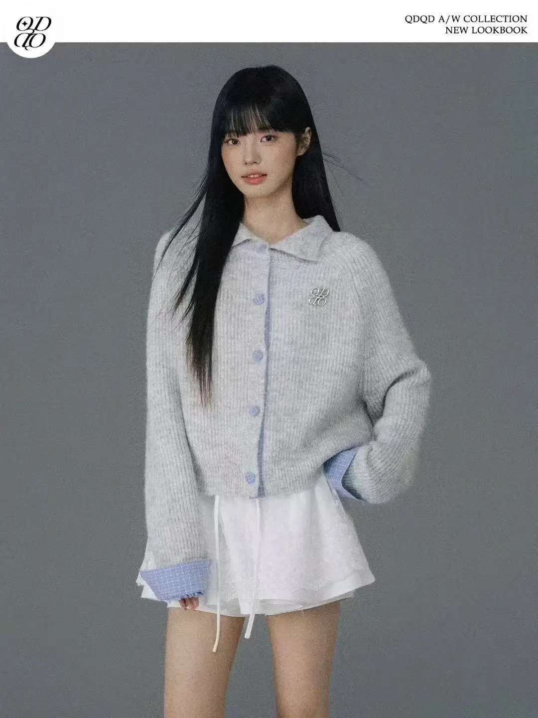 한국인기 레트로 폴드 칼라 긴소매 가디건 상세 이미지 1