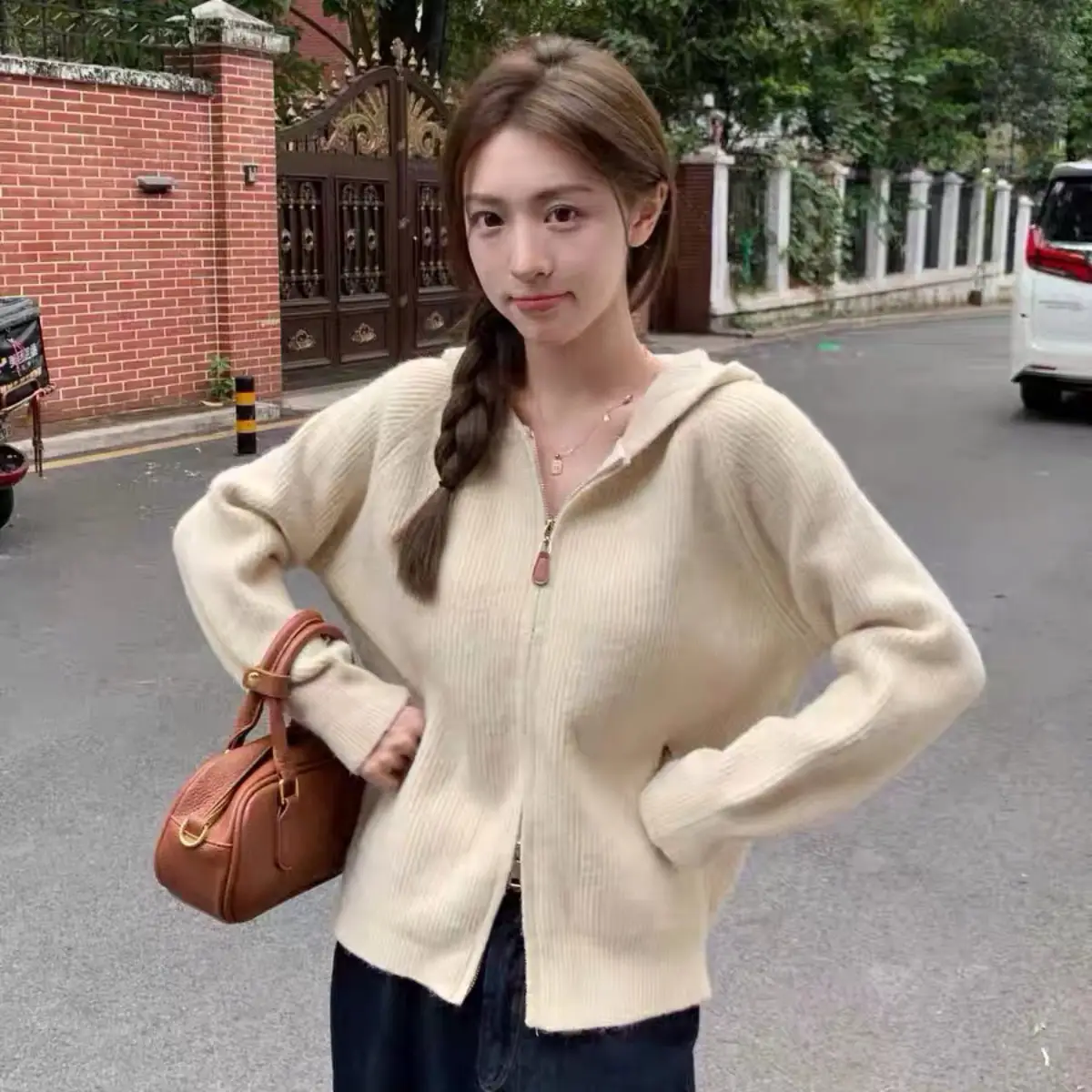 후드 지퍼 루즈핏 니트 가디건 상세 이미지 2