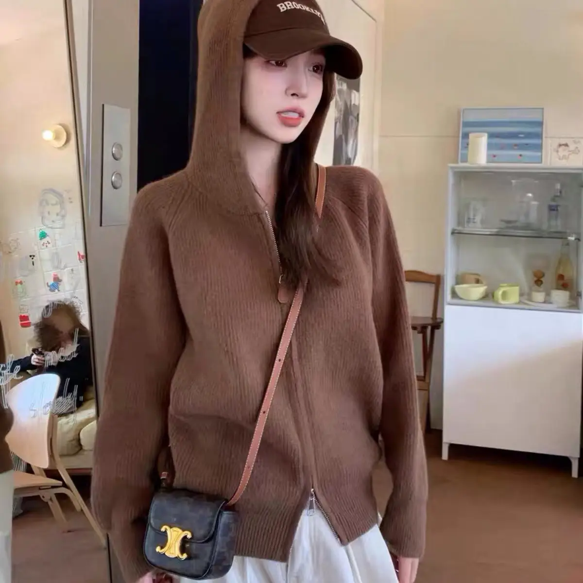 후드 지퍼 루즈핏 니트 가디건 상세 이미지 3