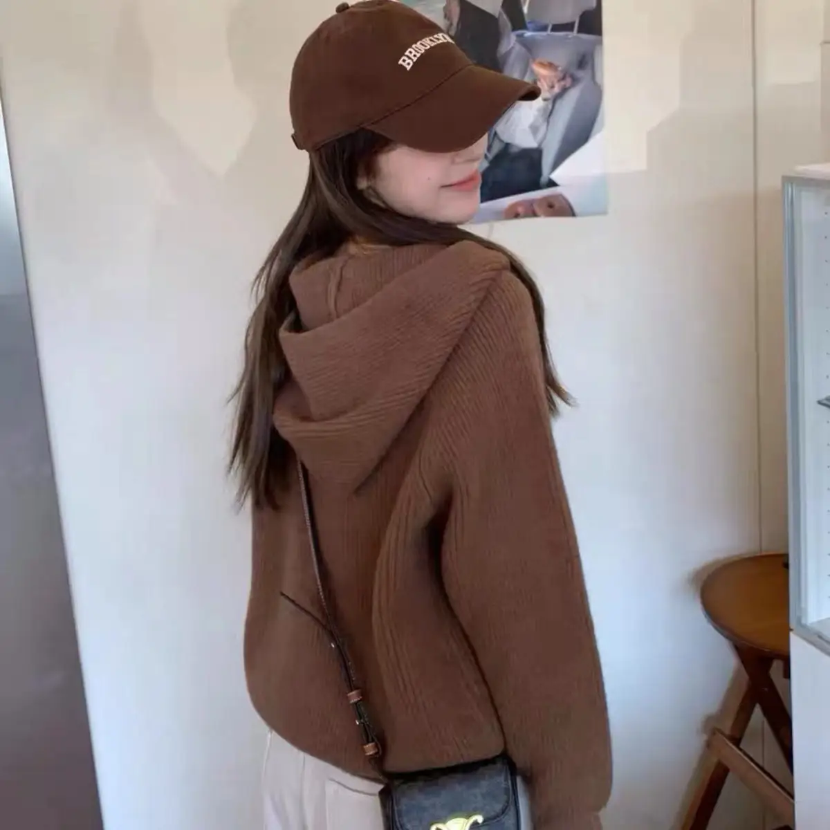 후드 지퍼 루즈핏 니트 가디건 상세 이미지 4