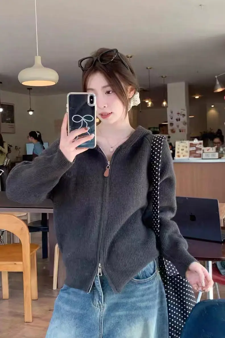 후드 지퍼 루즈핏 니트 가디건 상세 이미지 7