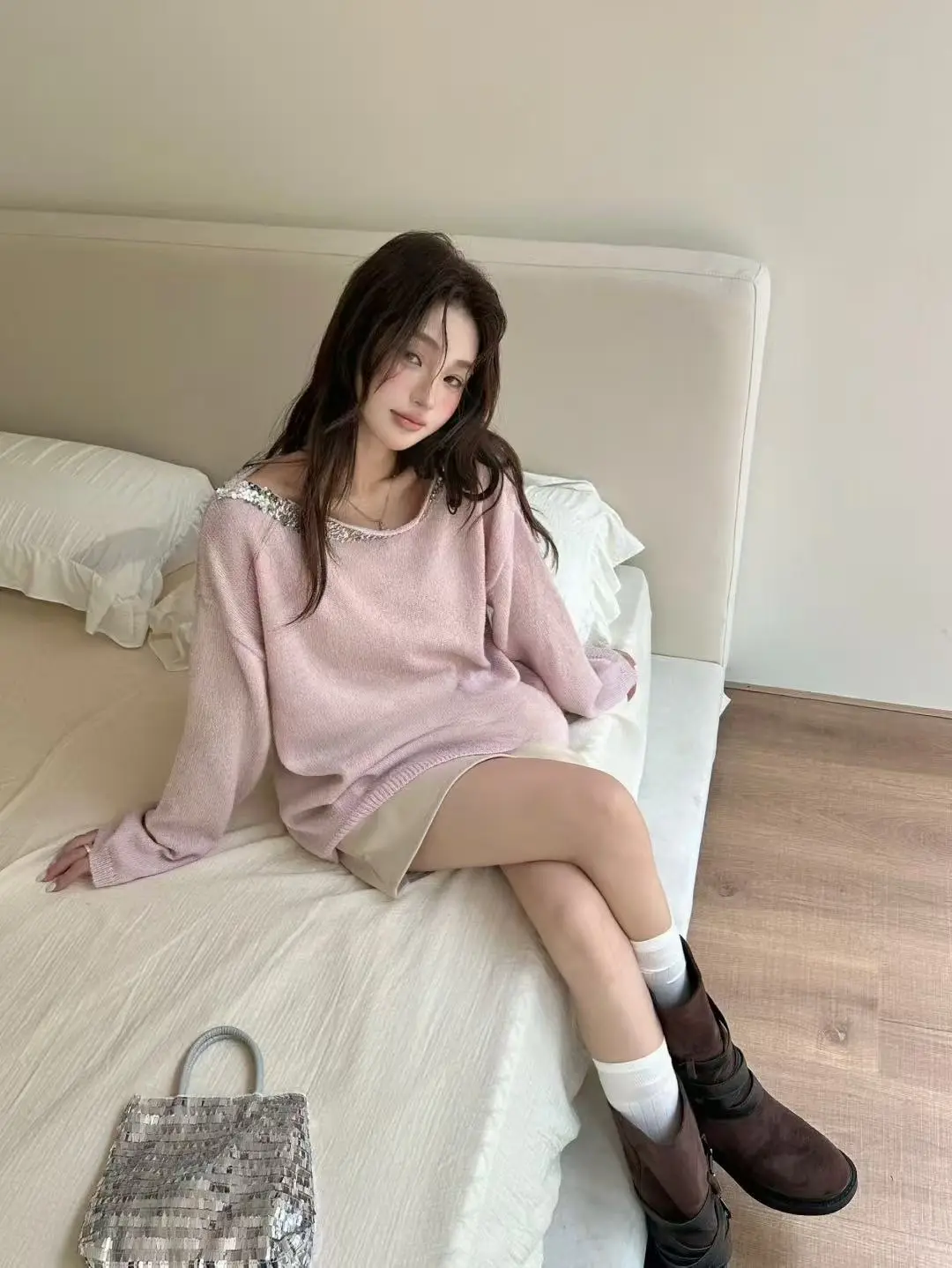V넥 루즈 니트 상세 이미지 1