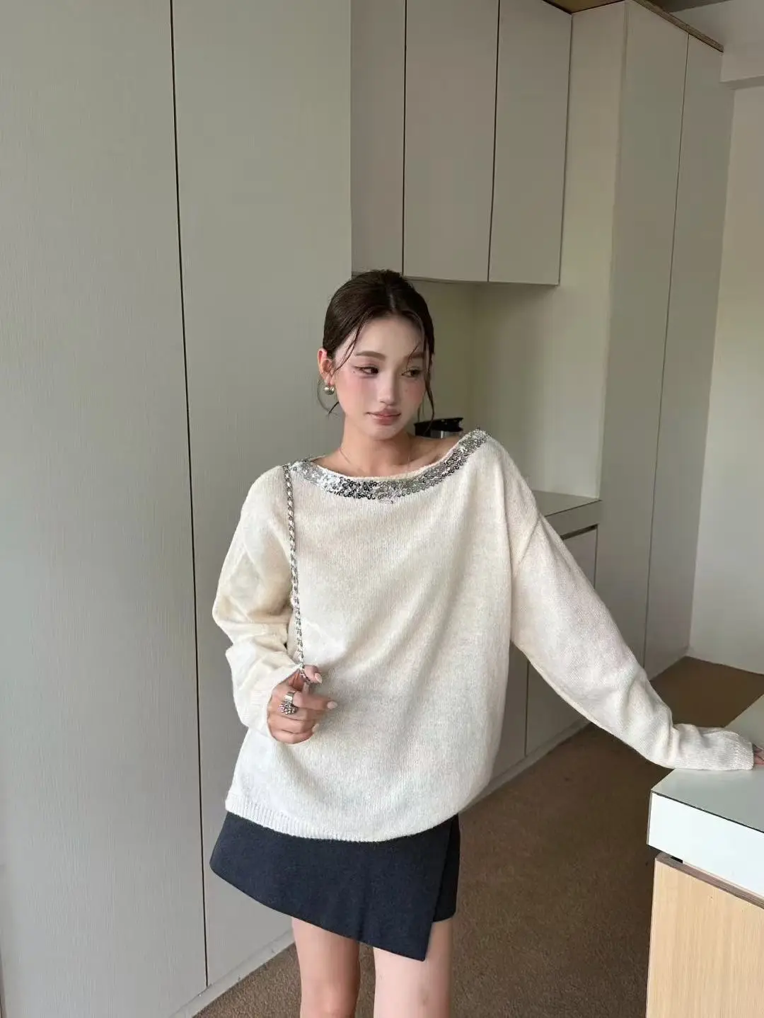 V넥 루즈 니트 상세 이미지 6