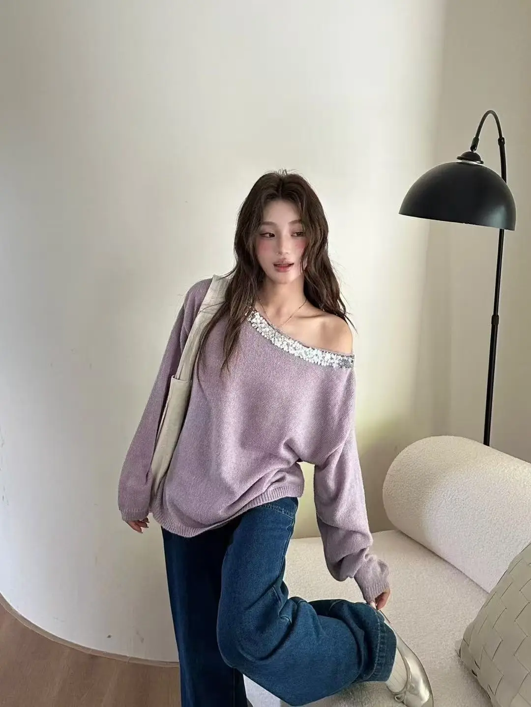 V넥 루즈 니트 상세 이미지 9