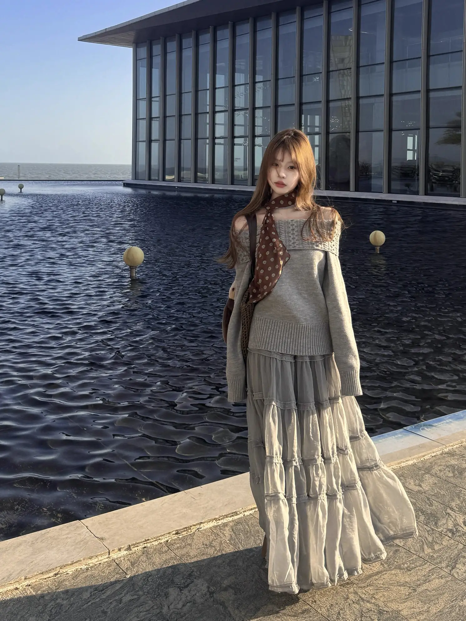 케이블 홀터넥 오프숄더 니트 상세 이미지 4