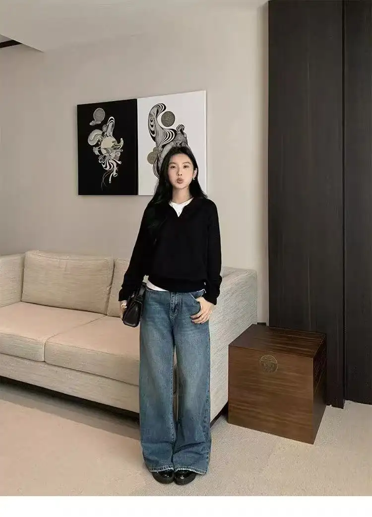 폴드 칼라 스트라이프 니트 상세 이미지 1