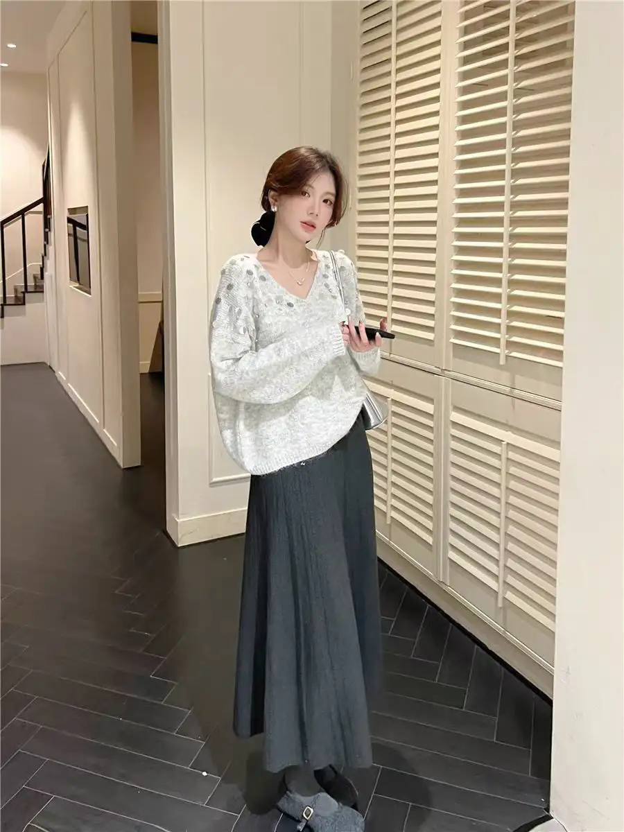 자주색 스팽글 니트 상세 이미지 3