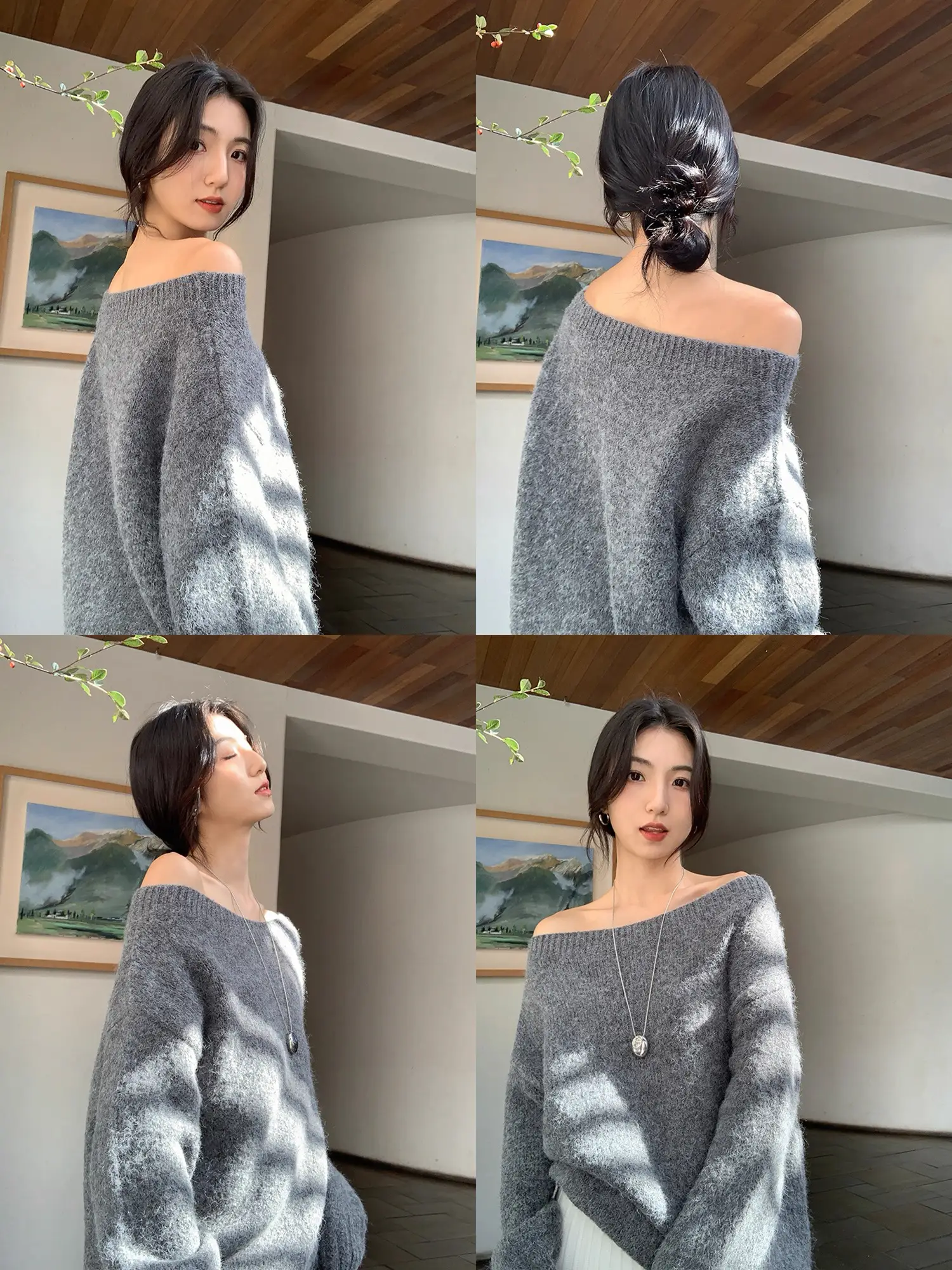 디자인감 비대칭 오프숄더 니트 상세 이미지 6