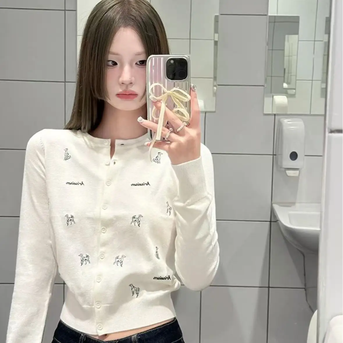 자수 니트 카디건 상세 이미지 1