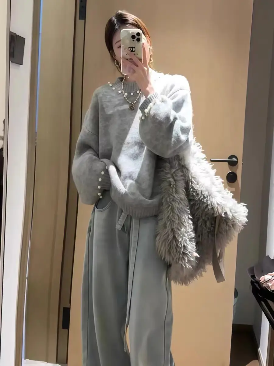 비즈 장식 루즈 니트 상세 이미지 2