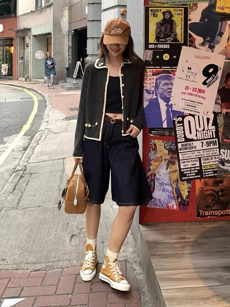 플라워 자수 폴드 칼라 니트 가디건 상세 이미지 3