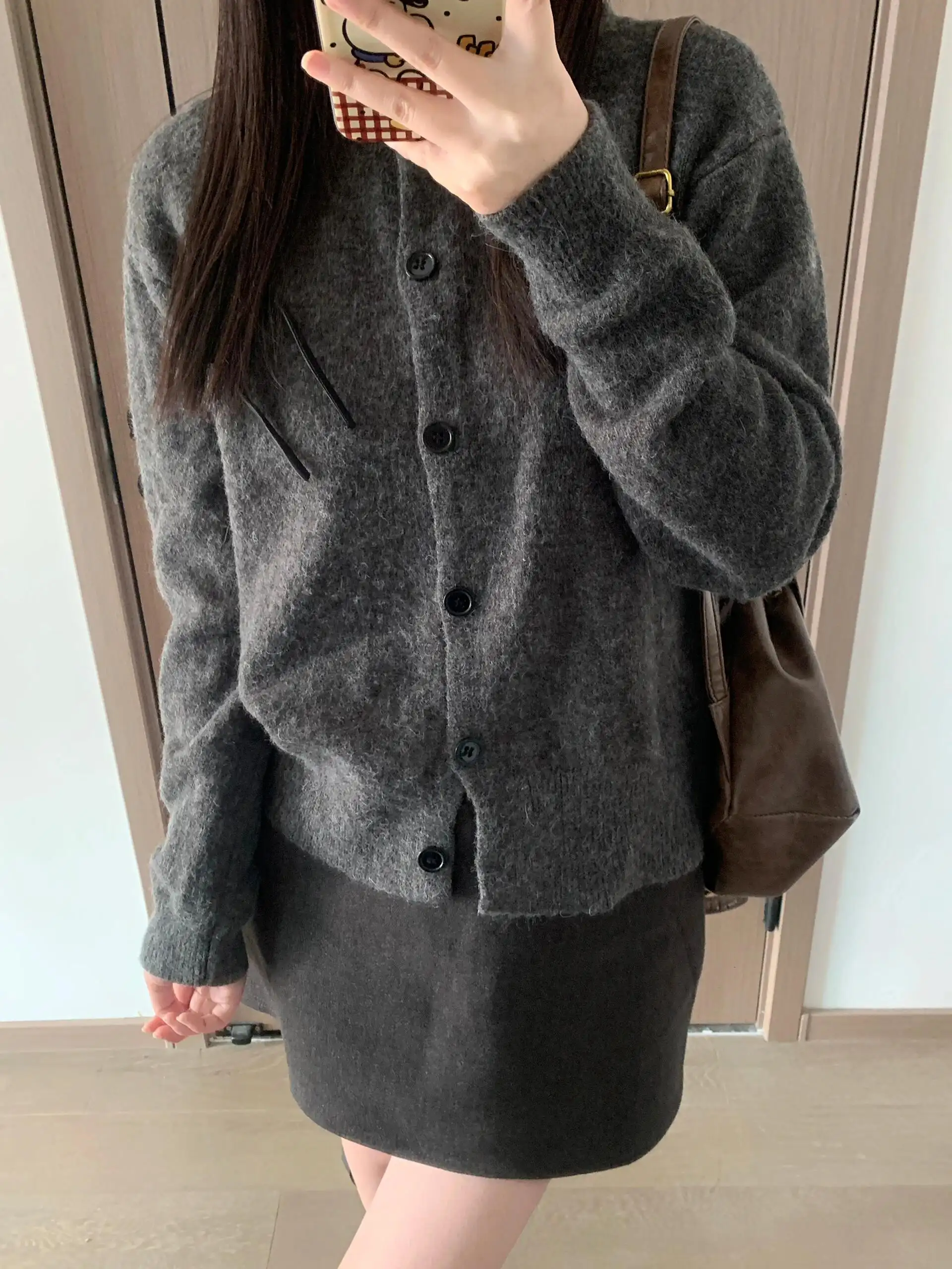 한국인기 리본 디테일 루즈핏 가디건 상세 이미지 1