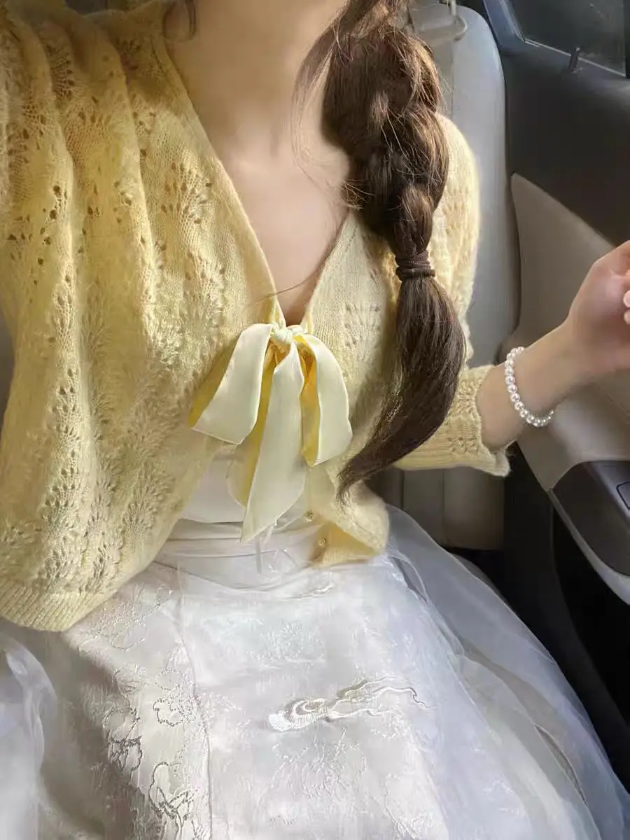 레이스 디테일 니트 카디건 상세 이미지 3