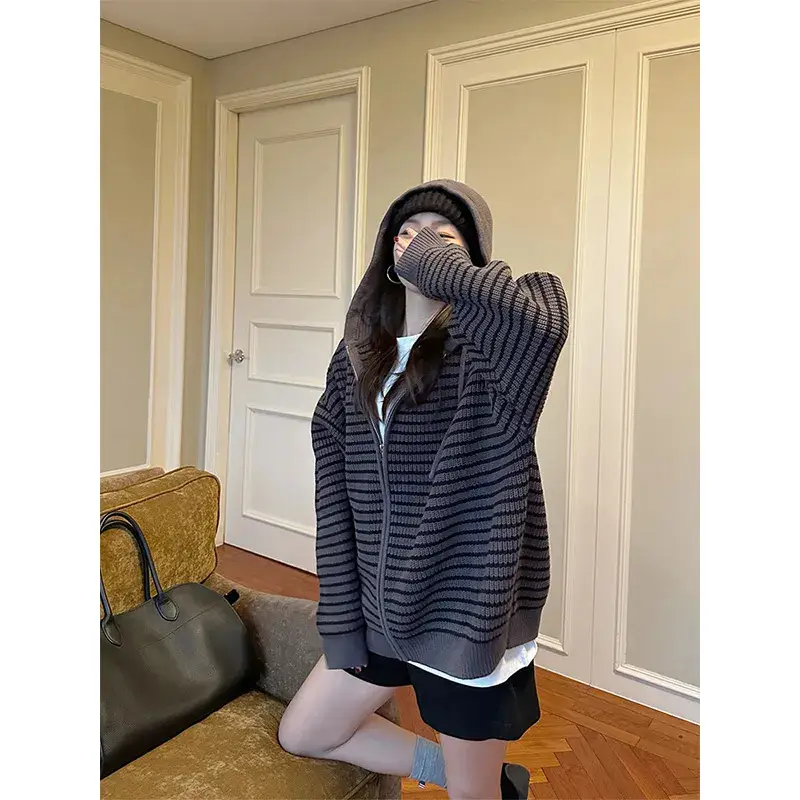 한국인기 후드 니트 가디건 상세 이미지 2