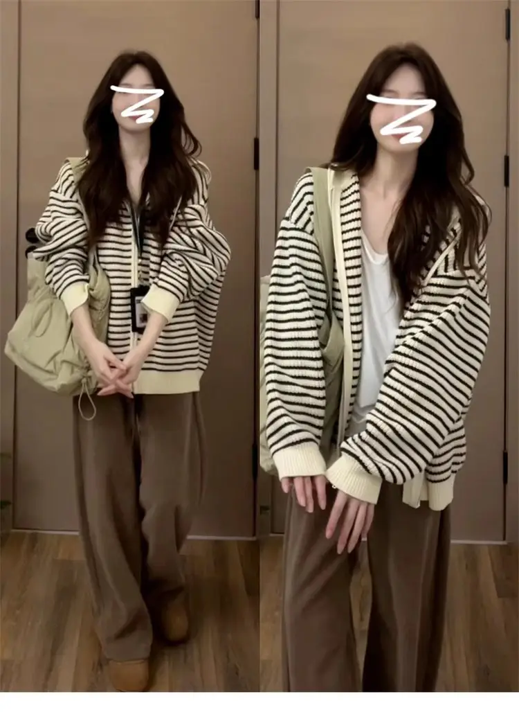 한국인기 후드 니트 가디건 상세 이미지 3
