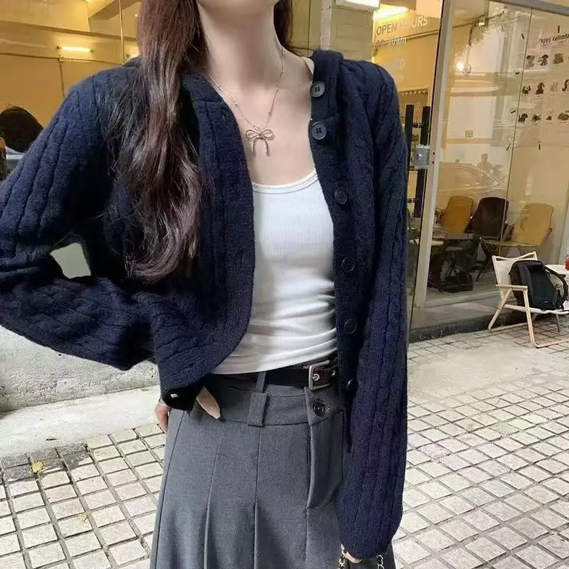 후드 니트 가디건 크롭 상세 이미지 4