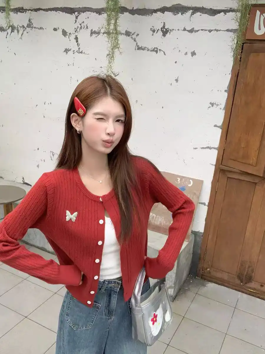 리본 디테일 니트 가디건 상세 이미지 1