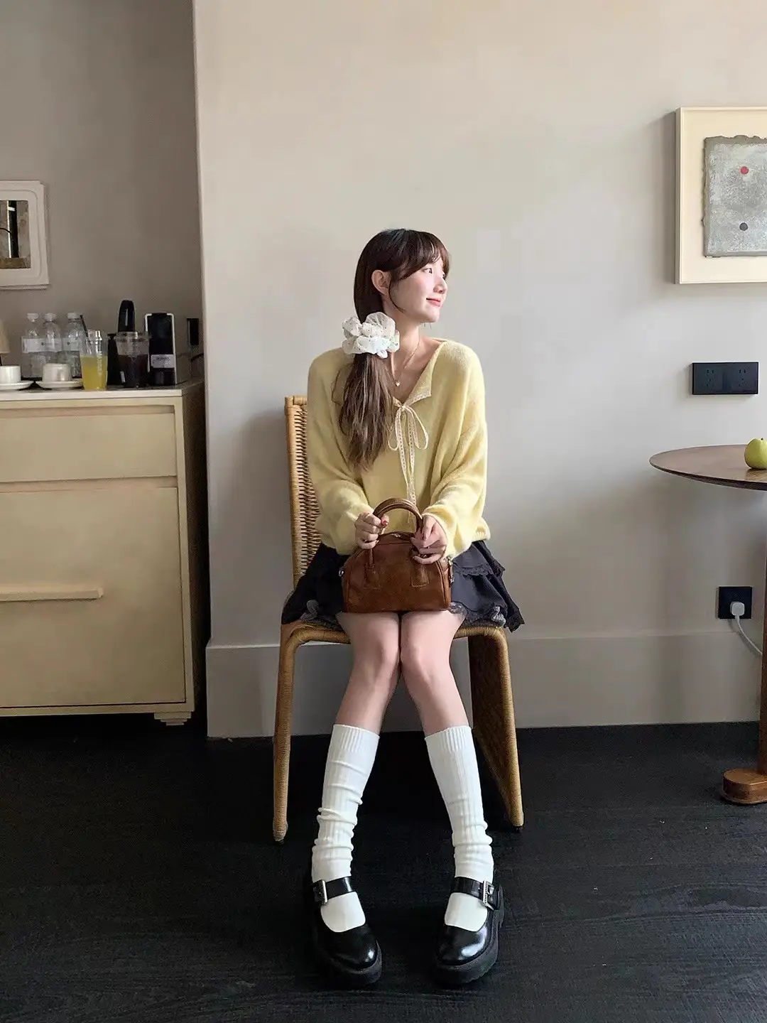 레이스 끈 디테일 레트로 루즈핏 가디건 상세 이미지 5