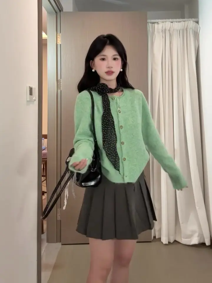 그린 샤넬풍 루즈핏 니트 가디건 상세 이미지 5