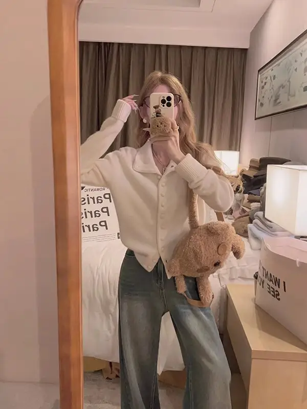 한국인기 폴드 칼라 니트 가디건 상세 이미지 1