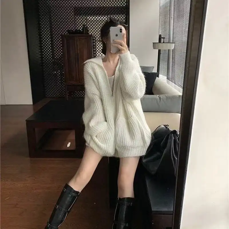 폴드 칼라 지퍼 니트 아우터 상세 이미지 5