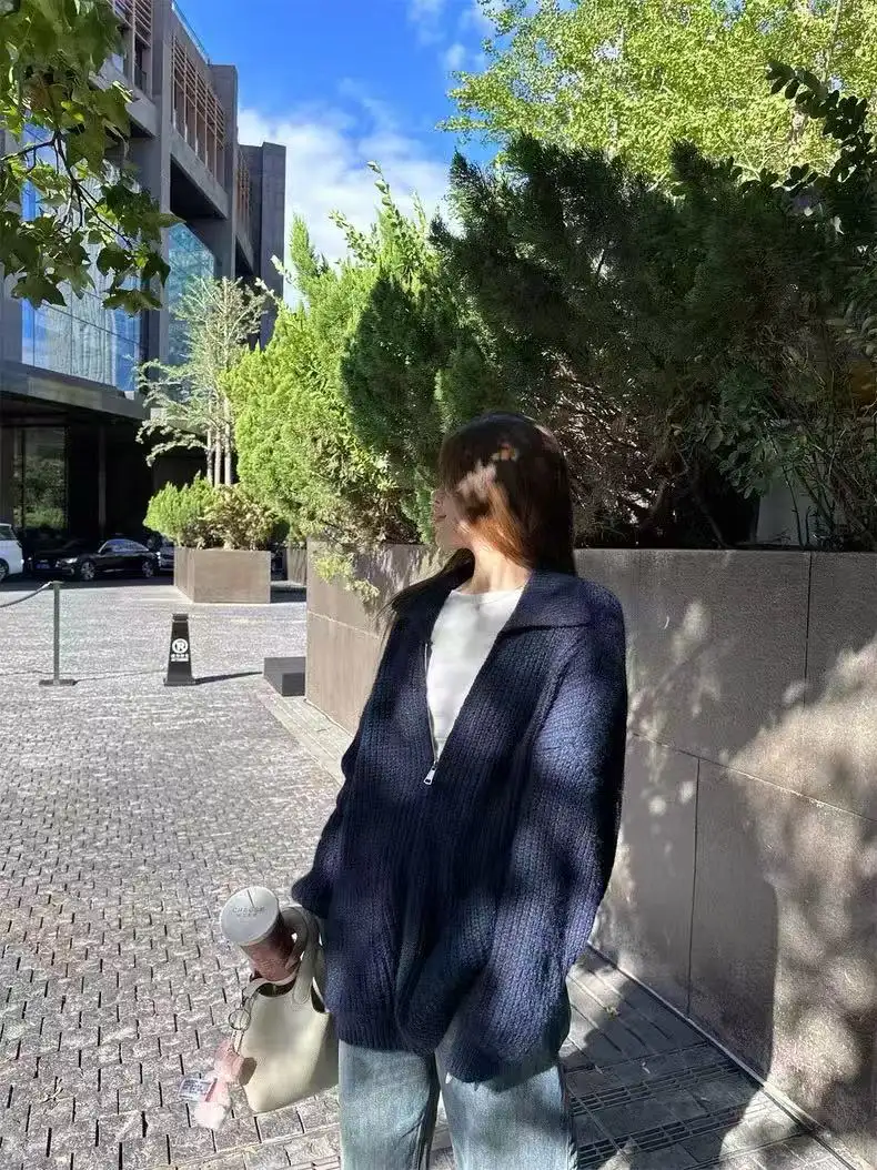 폴드 칼라 지퍼 니트 아우터 상세 이미지 7
