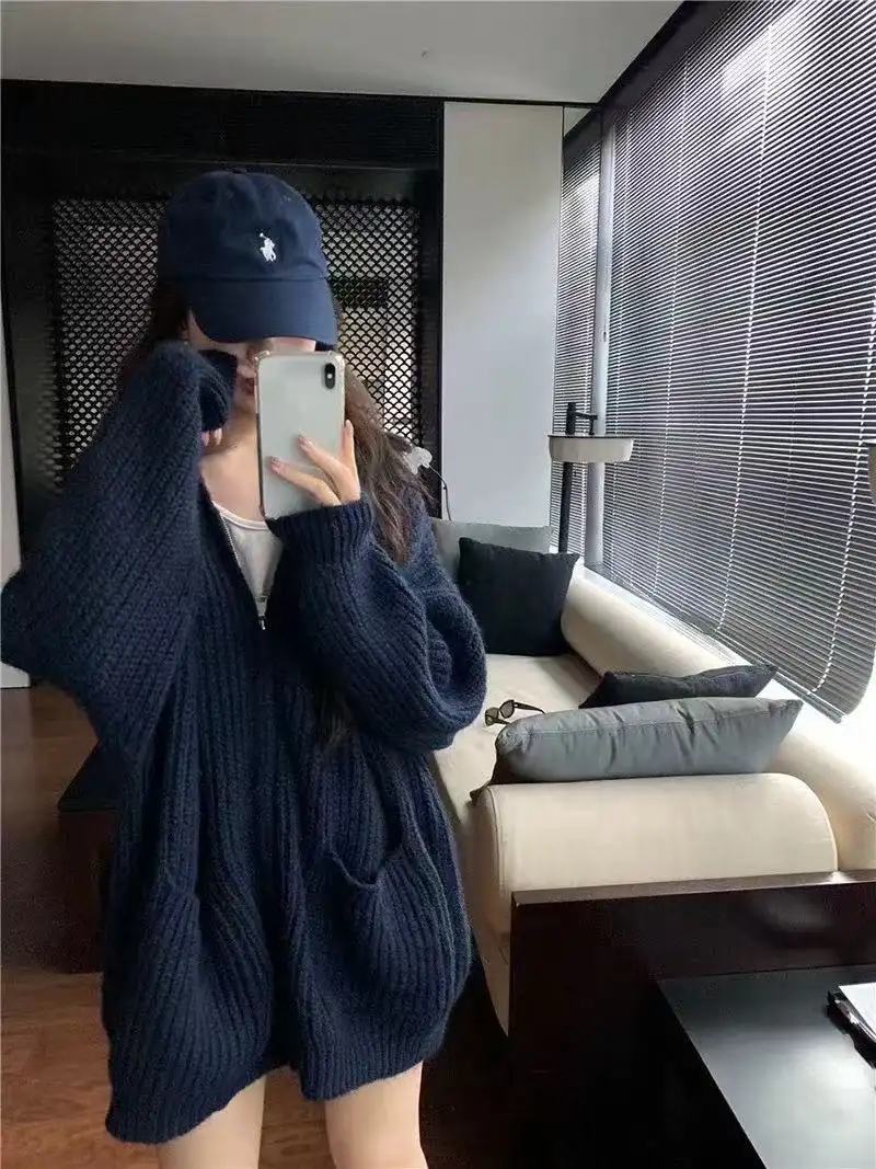 폴드 칼라 지퍼 니트 아우터 상세 이미지 9