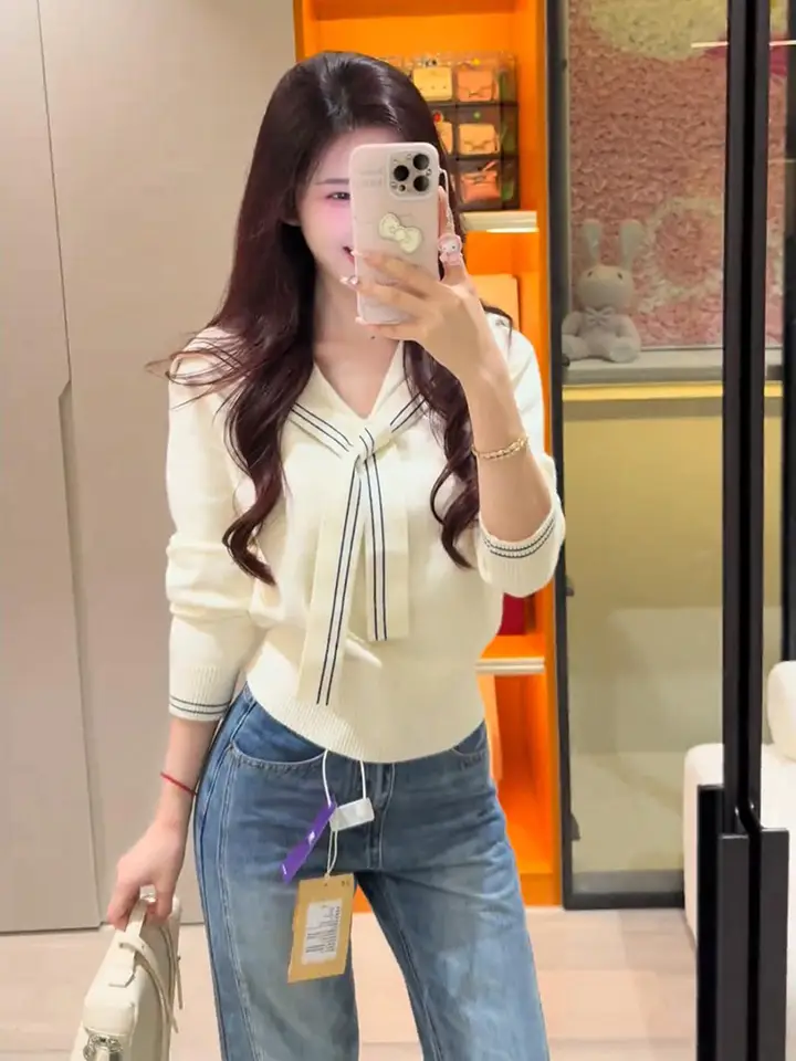 네이비 칼라 니트 상세 이미지 2