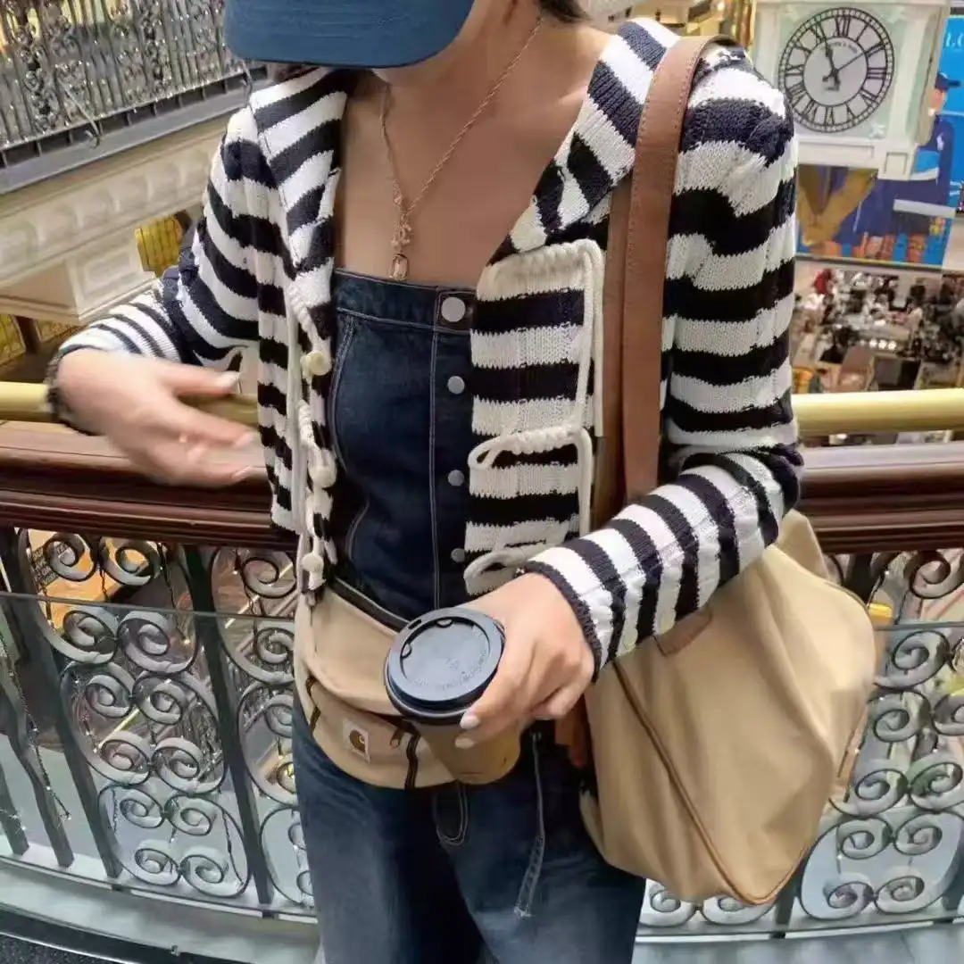 세일러 칼라 스트라이프 크롭 가디건 상세 이미지 1