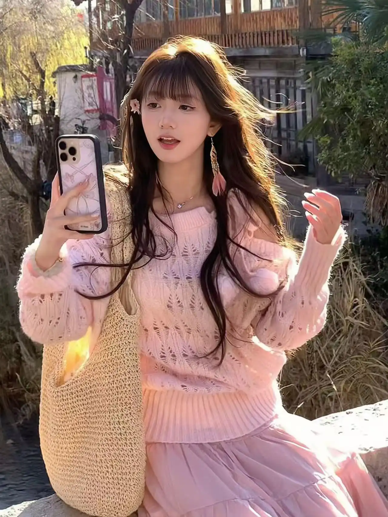 레이스 오프숄더 니트