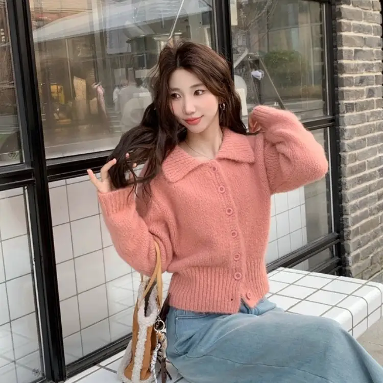 폴드 칼라 루즈핏 니트 가디건 상세 이미지 2