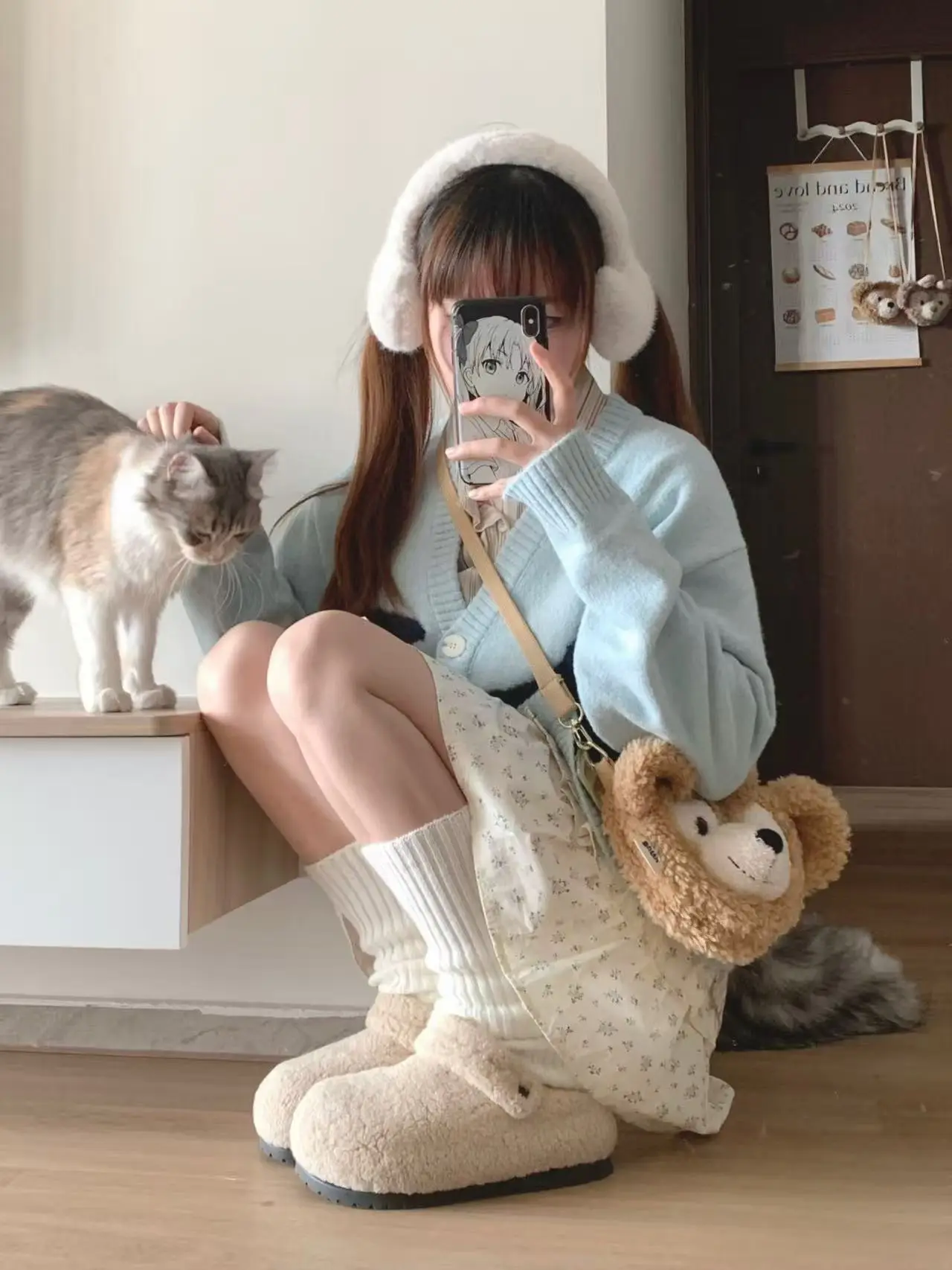 일본인기 레트로 강아지 자카드 포인트 울혼방 V넥 가디건 상세 이미지 1